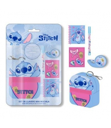 SET PAPELERIA MINI MOCHILA LLAVERO + ACCESORIOS STITCH